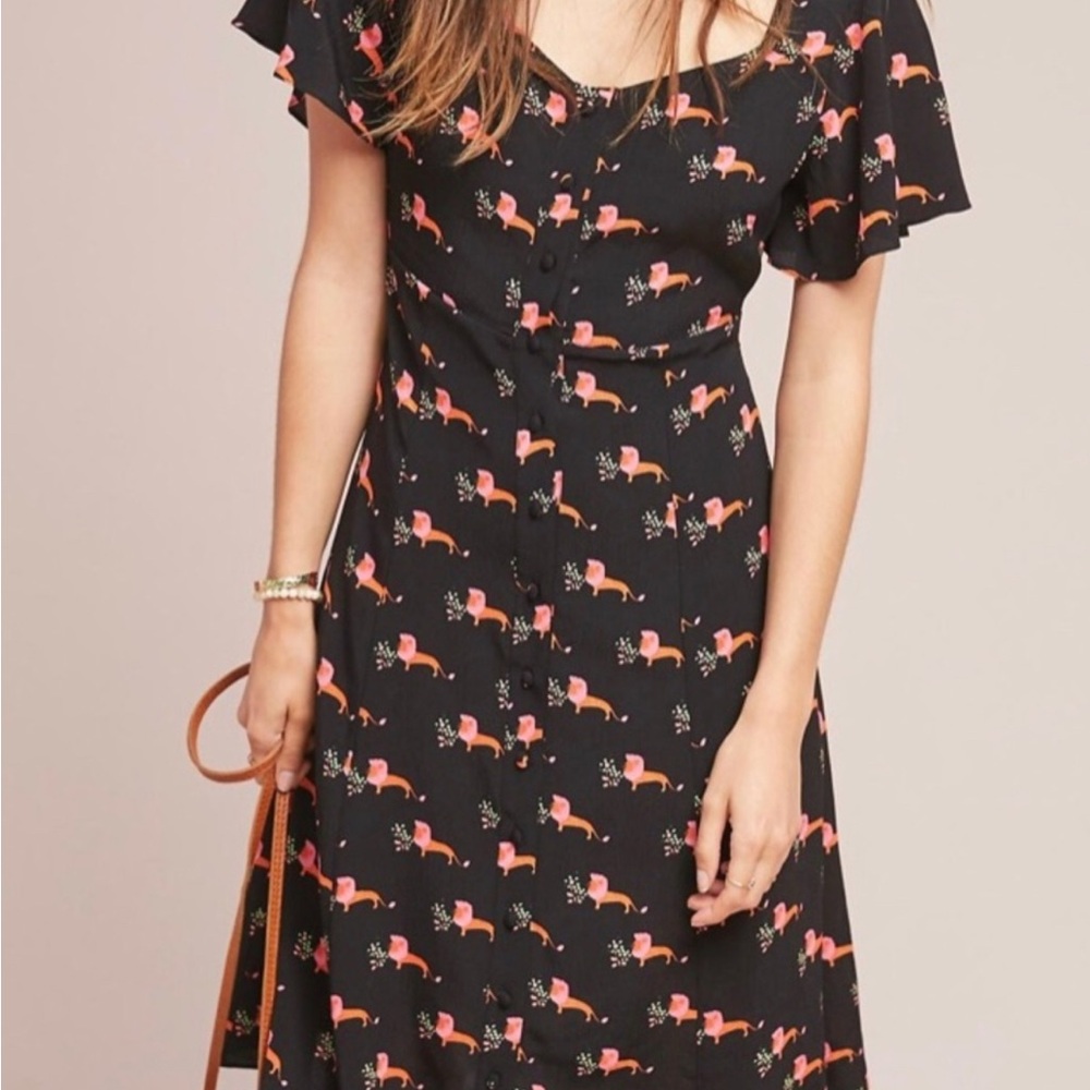 Anthropologie by Maeve Praslin lions print button down midi dress size 16